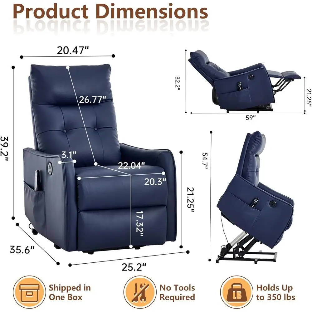 راحة كبار السن: كرسي رفع كهربائي قابل للتعديل مع الحرارة والتدليك، جلد صناعي أزرق داكن، جيوب جانبية #2