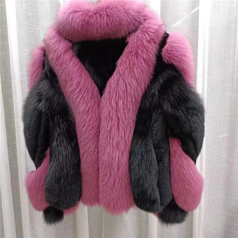 Luxury Real Fox Fur Coat Women Winter Jacket Short Thick Warm Natural Genuine Silver Fox Fur Outerwear Top Quality