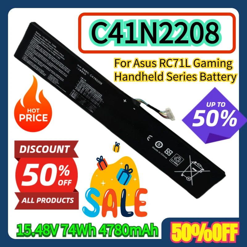 

For Asus RC71L Gaming Handheld Series 15.48V 74Wh 4780mAh C41N2208 Battery