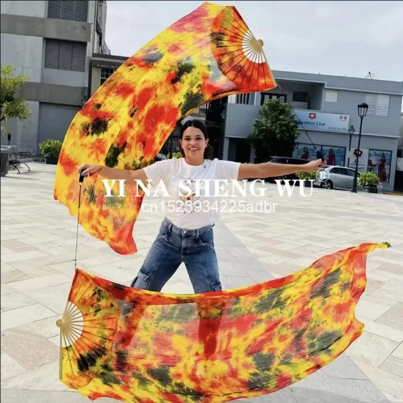 

1 шт., окрашенный в галстук из настоящего шелка, веер для танца живота с веревкой Poi, вуаль из китайского танца, длинный шелковый реквизит для выступлений для танцоров