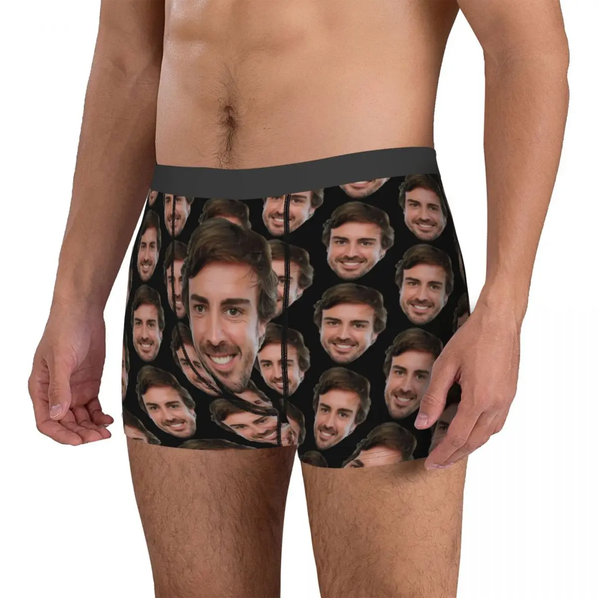 Men\'s Fernando Alonso Funny Face Boxer Shorts Panties Mid Waist Underwear Male Novelty S-XXL Underpants