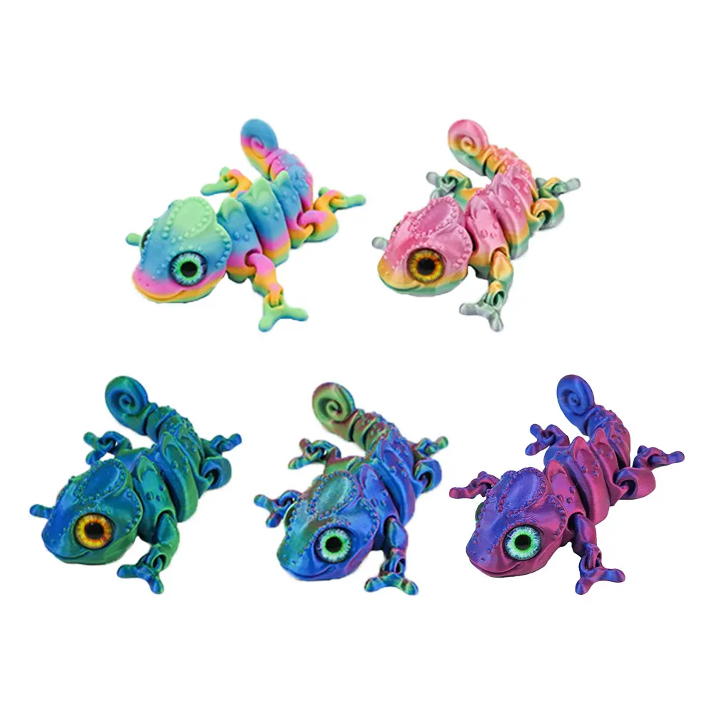 3D Printing Chameleon Figures Multi-joint Movable Simulation Eyes for Home Accessories Kids Gift Living Room Decoration