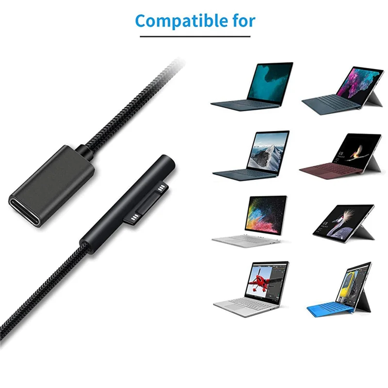 【Подержанные предложения】4X нейлоновый плетеный зарядный кабель для Surface Connect To USB-C для Surface Pro7 Go2 Pro6 5/4/3 Surface Laptop Book