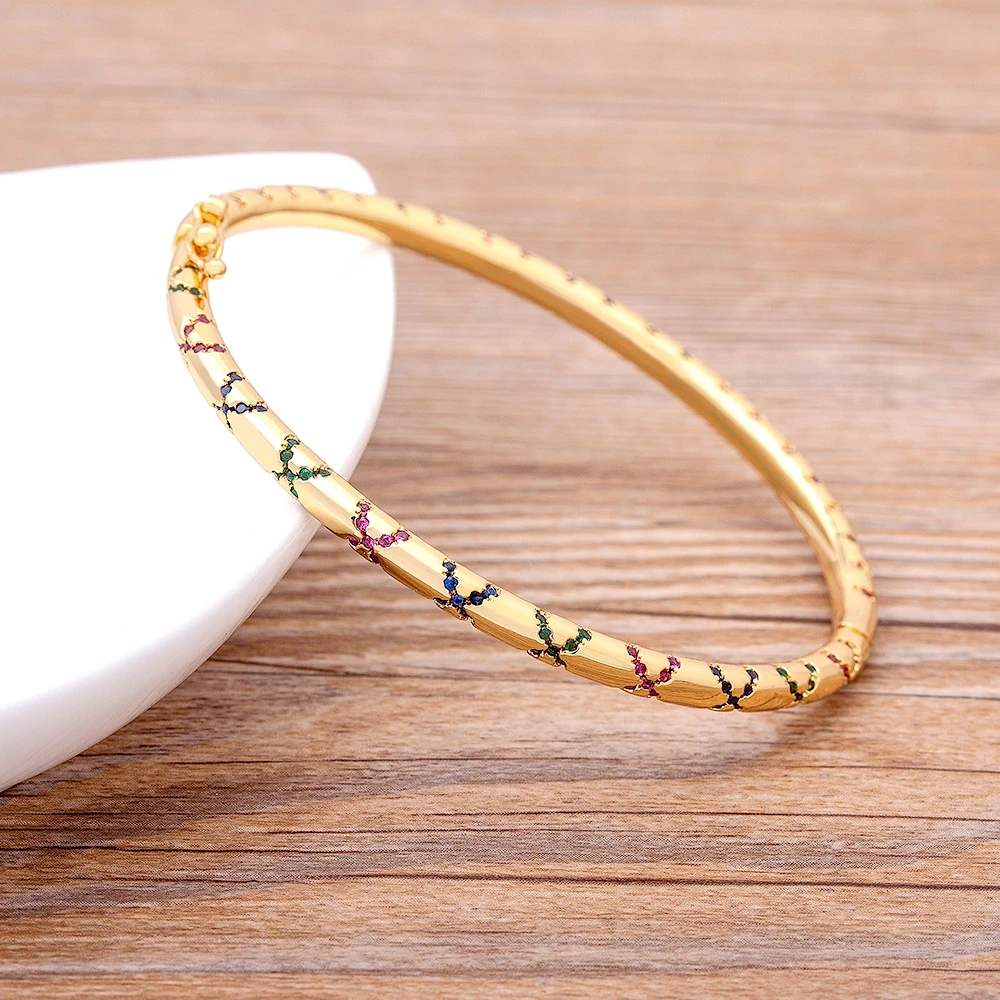 

AIBEF Fashion Colorful Crystal Zircon Bangle Bracelet Women Luxury Jewelry Copper Gold Color Bangles Party Birthday Gift