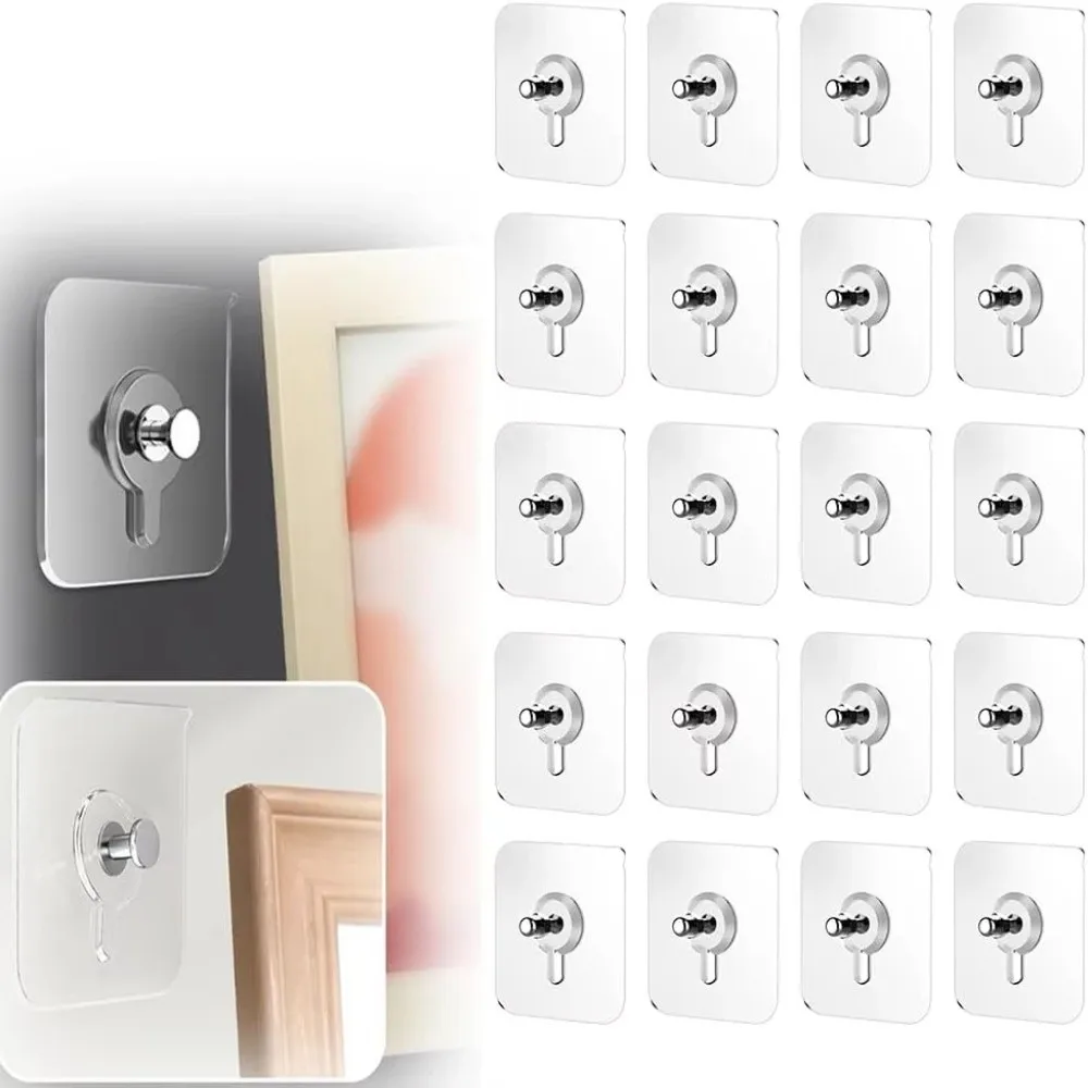 10PCS Transparent Picture Frame Hook No-Trace Adhesive Punch-Free Wall Mounted Hooks Non-Marking Invisible Sticker