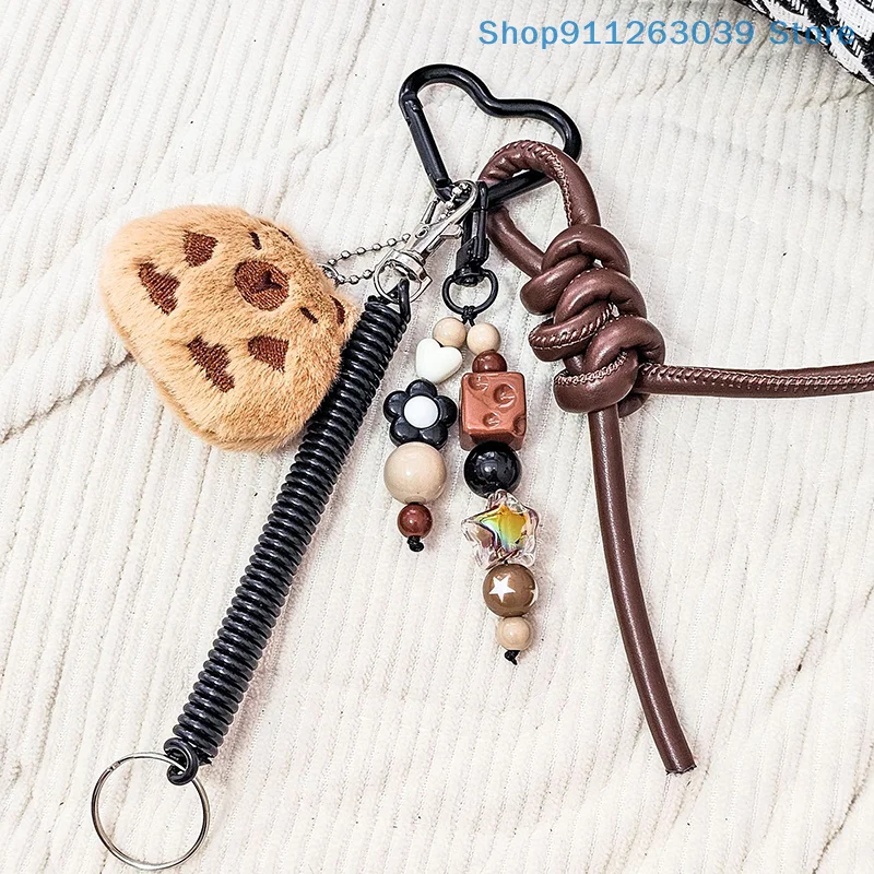 **Vintage Brown Autumn And Winter Capybara Plush Keychain Braided Lanyard For Mobile Phone Bags Keychains Mens Womens Pendants