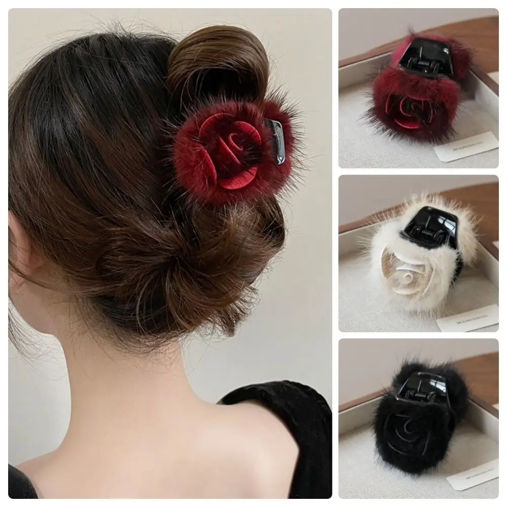 

Fashion Soft Fur Rose Hair Claw Hair Decoration Korean Style Ponytail Holders Half Updo Hairpins Women