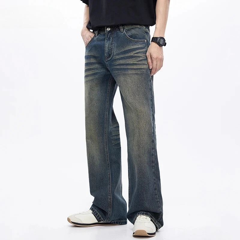 

Мужские джинсы, винтажные расклешенные брюки, расклешенные джинсовые брюки, брюки Bootcut, мужские джинсы полной длины, свободный крой в стиле Americian