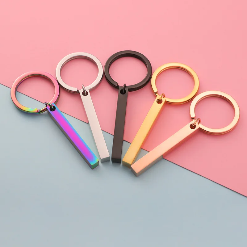 

10Pcs Stainless Steel Three-dimensional Strip Bar Plate Keychain Blank For Engrave Metal Cuboid Key Chain Mirror Polished Gift