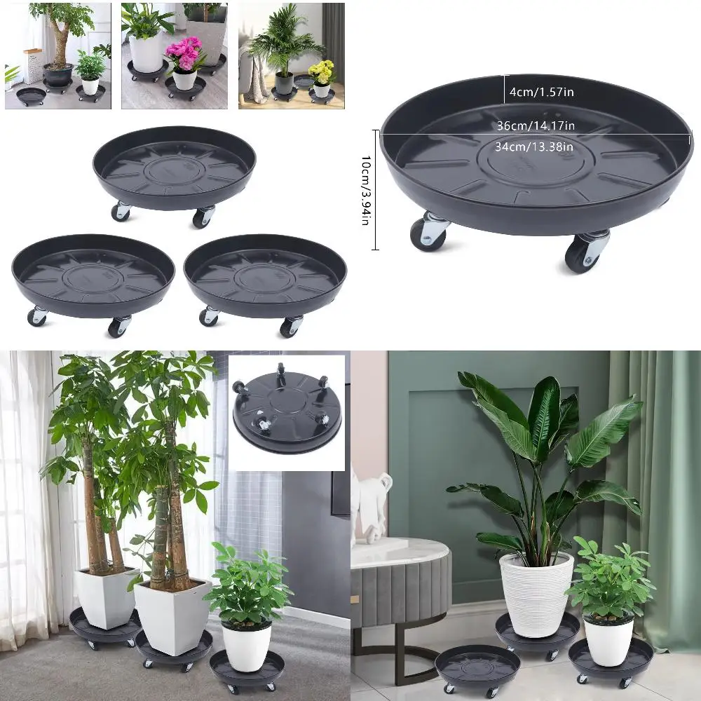 

New 3 Pack Black Planter Tray with Wheels Fit Indoor and Outdoor Placement of Planters Gardening or Outdoor Tools