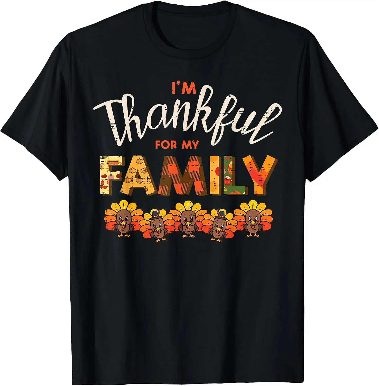 Thanksgiving Im Thankful For My Family Fall Women Men Kids T-Shirt Men's Thanksgiving Day Retro Graphic Print T‑Shirt, Casual Short Sleeve Crew Neck Cotton Tee, Autumn Fall Holiday Daily Party Tops for Men.
