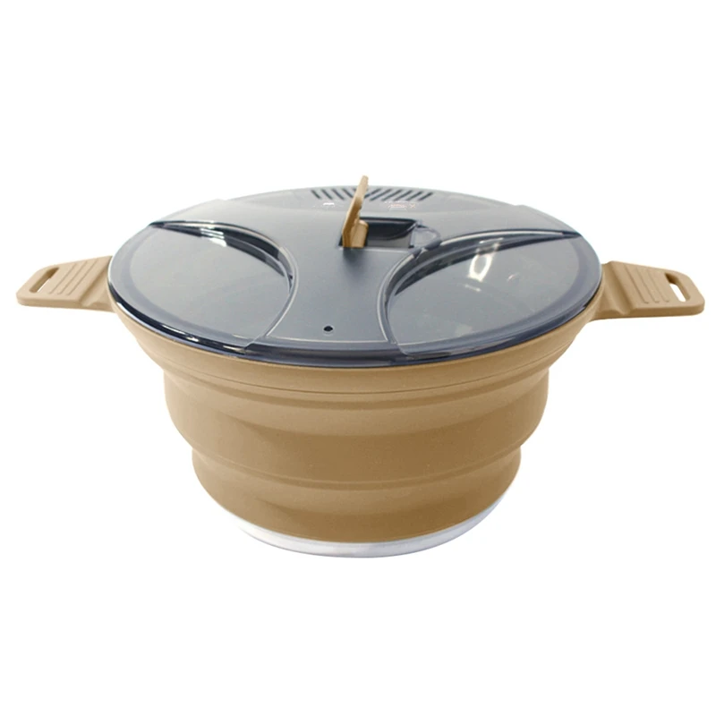 1 PCS Outdoor Folding Pot Silicone Hiking Cooking Pot Stainless Steel Camping Cooker ,Khaki