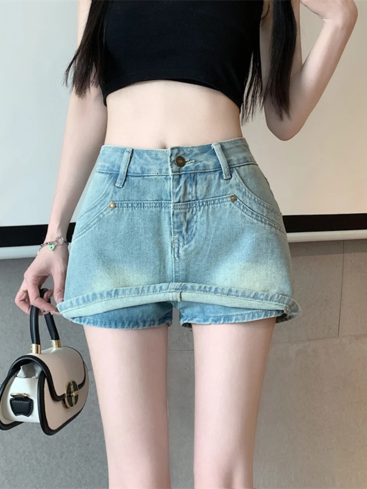 

High Waist A-Line Denim Skirt Women's Summer Sweet And Spicy Design plus Size Slimming Effect Short Skirt Pants