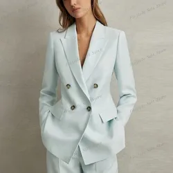 Light Blue Women Suits Lady Formal Business Tuxedos Mother Wedding Party Special Occasions Ladies 2 Piece Set Jacket Pants