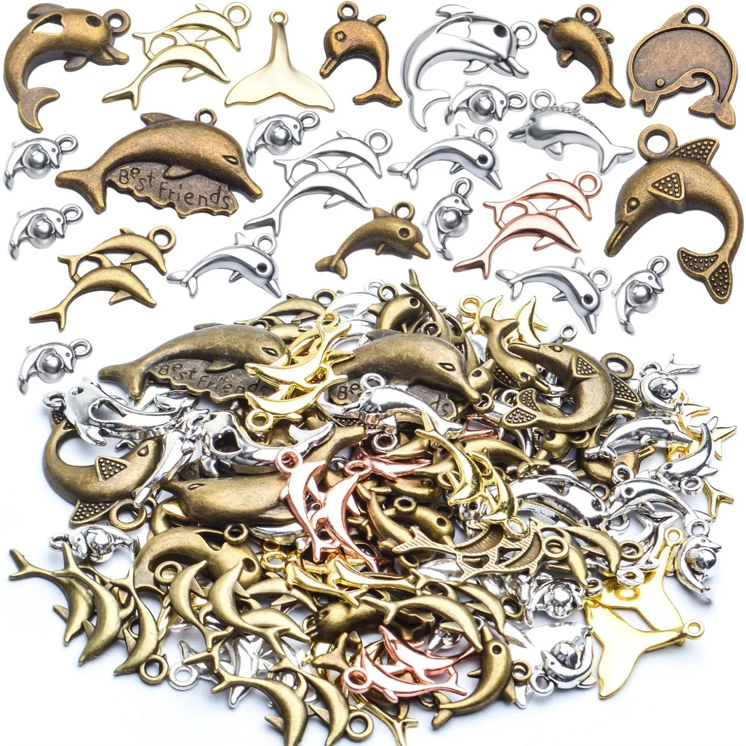 

100 г смешанные стили, коллекция подвесок в виде дельфинов, подвески в виде дельфинов, подвески для изготовления ювелирных изделий, подвески для DIY, серьги, браслет, ожерелье