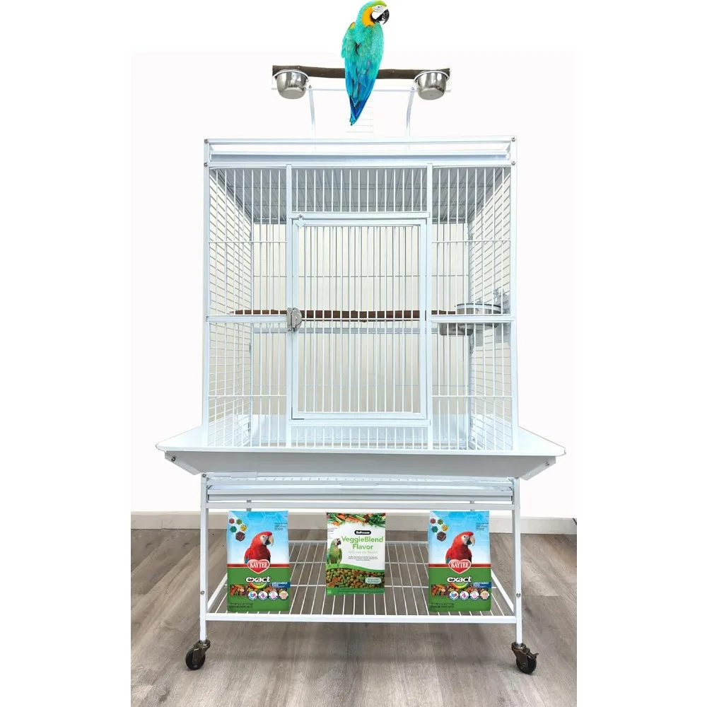 

X-Large 32"x23"x69"H Elegant Wrought Iron Bird Parrot Cage Top Play Perch Stand Walk Ladder Ground Stainless Feeder Cup Natural