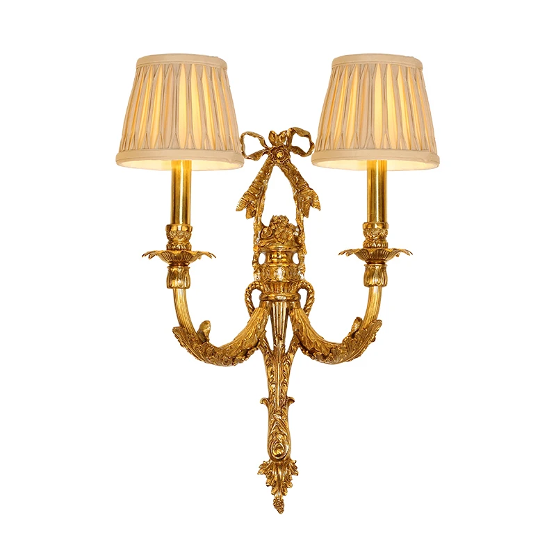 

European Baroque Old Design Living Room Hotel Hall Copper Wall Lamp Luxury Bowknot Decor Wall Light