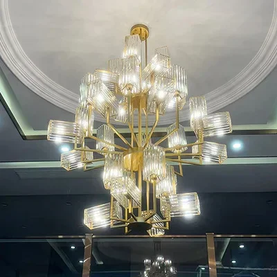 

New Chinese chandelier, villa living room high duplex building hollow hall hotel lobby hotel box lamps
