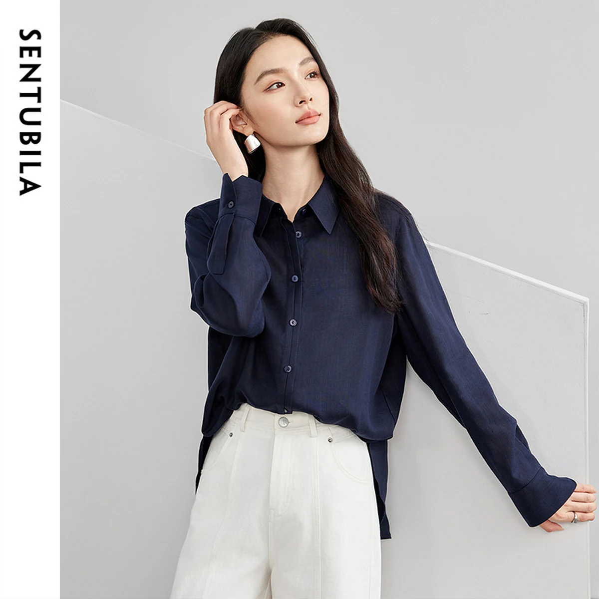 

SENTUBILA женская льняная рубашка из лиоцелла, офисная женская рабочая одежда, блузка на пуговицах с длинными рукавами, топ, весенне-осенняя одежда 2025 года 151C57772