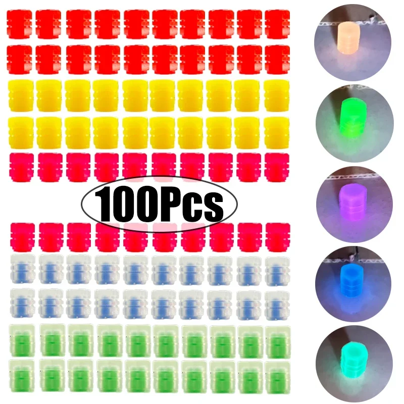 

100Pcs Car Motorcycle Luminous Tire Valve Caps Glowing Valve Cover Car Tire Wheel Hub Styling Tool Auto Accessories 5 Colors