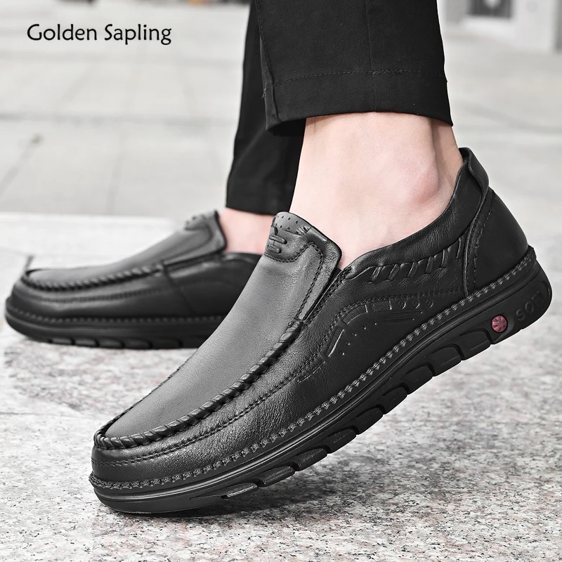 

Деловые лоферы с золотым саженцем, мужская повседневная обувь из натуральной кожи, модельные туфли на плоской подошве, офисные лоферы для отдыха, мужская обувь, обувь для вечеринок