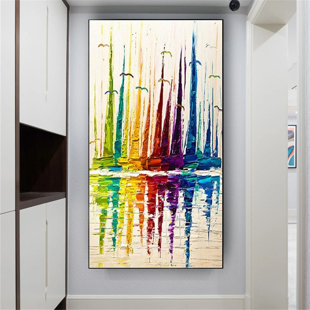 

Big Sailing Boat Ship Canvas Picture Handmade Abstract Knife Oil Painting Wall Art Decor Home Room Seascape Scenery Poster Mural