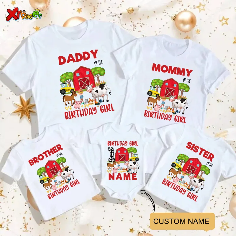 girls Birthday Family Matching Outfits Clothes Cow Birthday Girl Outfits Custom name Farm Shirt Kids Clothes Father Baby Outfits