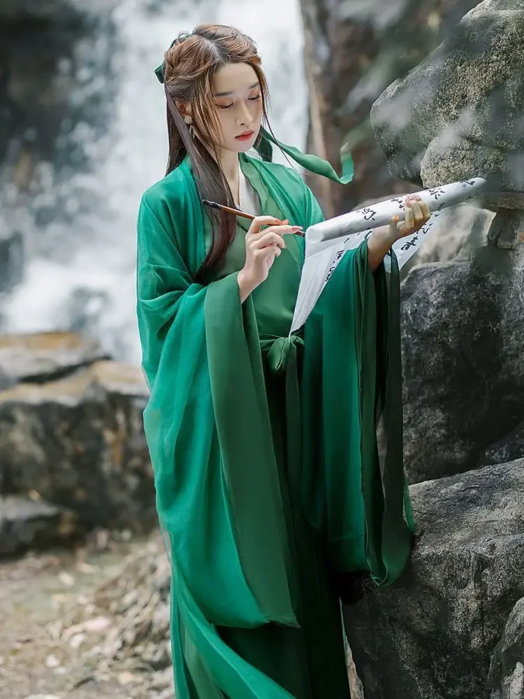 

Hanfu Dress Women Chinese Traditional Carnival Cosplay Costume Green Dress Ancient Hanfu 3pcs Sets Plus Size XL