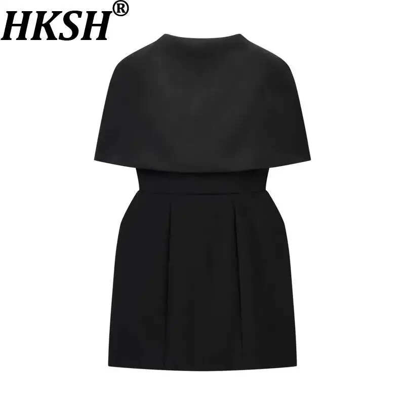 

HKSH Women Elegant Short Dress Two-piece Shawl Top Solid Color Sleeveless Waist Cinching Slimming Elegant Dresses Summer HK23363
