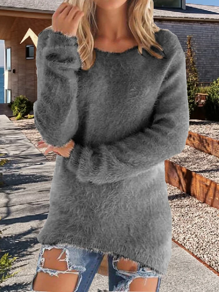 Women\'s Sweaters Comfortable Long Sleeve O Neck Casual Solid Color Vintage Knitted Female Elegant Winter Pullover Warm Sweaters