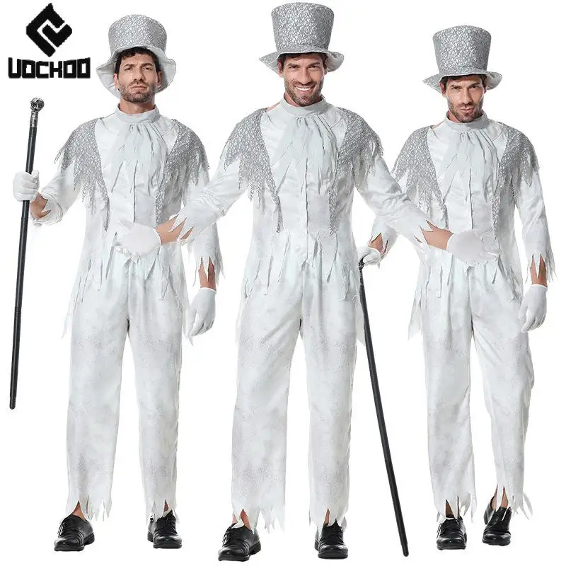 

Halloween Magician Cosplay Costume Halloween Men Suit Vintage White Gentleman Dress Up Stage Performance Carnival Clothing
