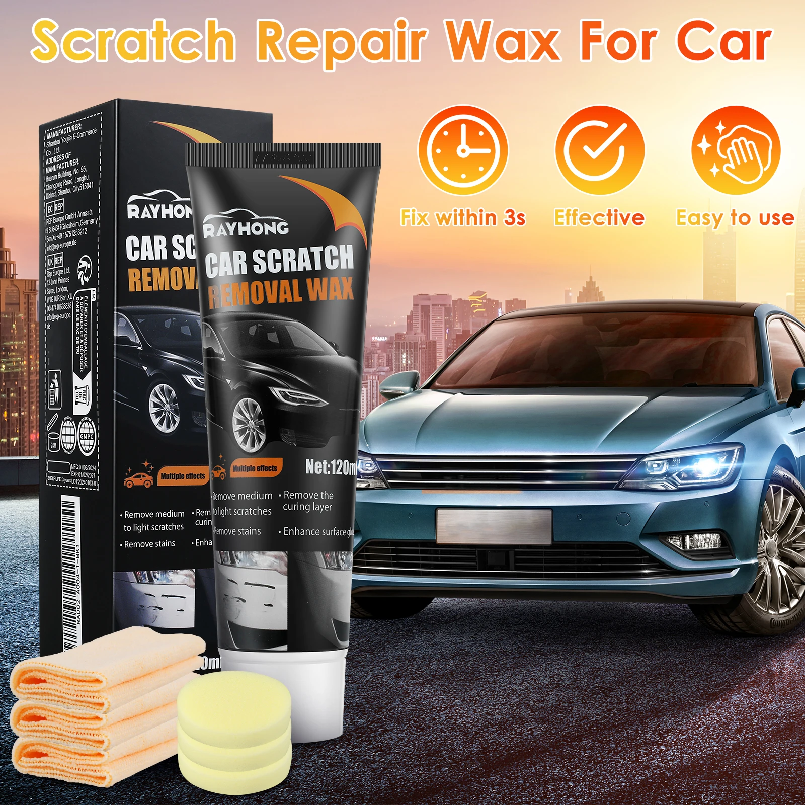 3Pcs Car Scratch Removal Wax Auto Glossy Shine Polish Cream per veicolo Paint Restorer detergente pasta riparazione cera lucidante