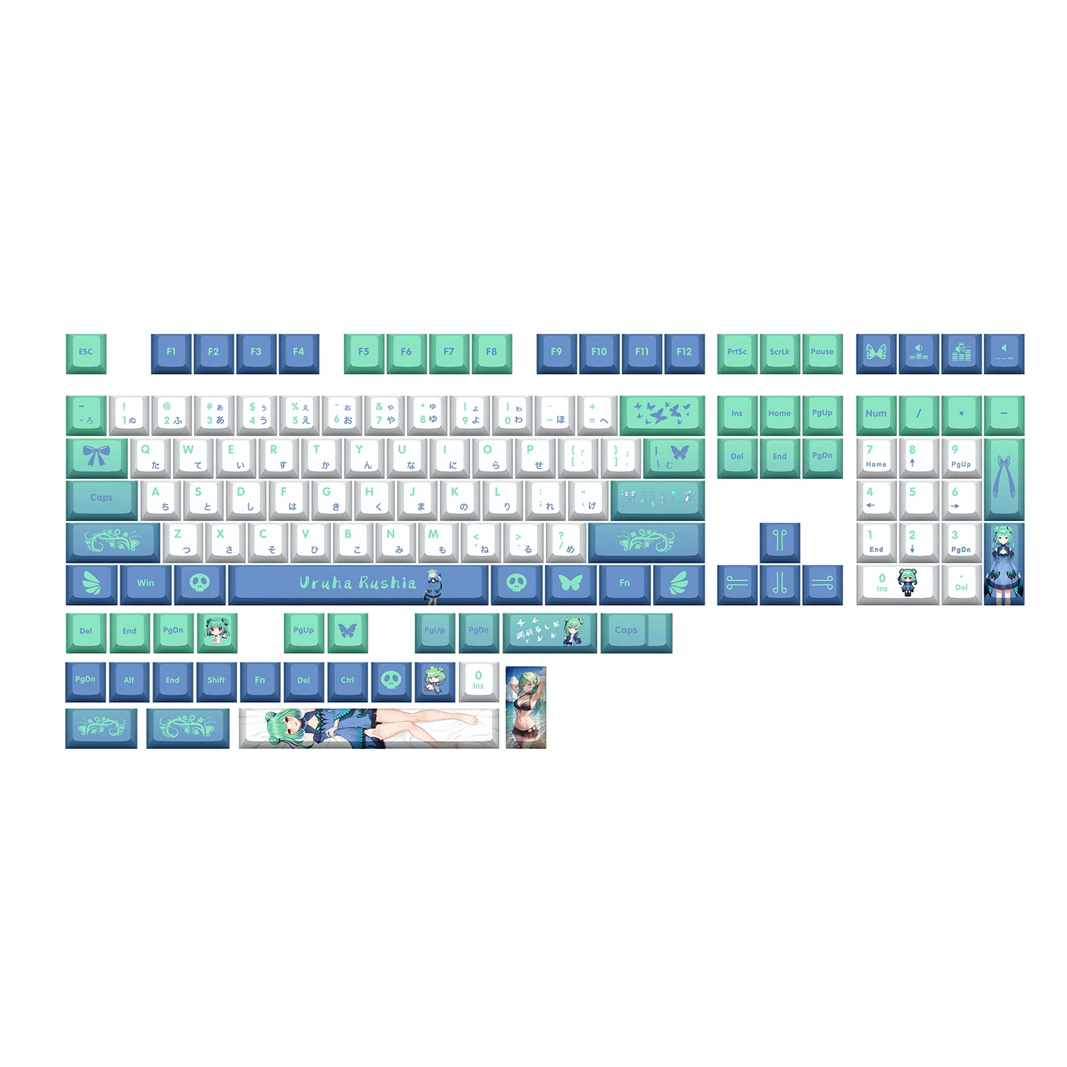 Uruha Rushia Key Cap Vtuber Hololive Key Cover PBT DYE Sublimation Cherry MX Cross Axis Switch Keycap for Mechanical Keyboard