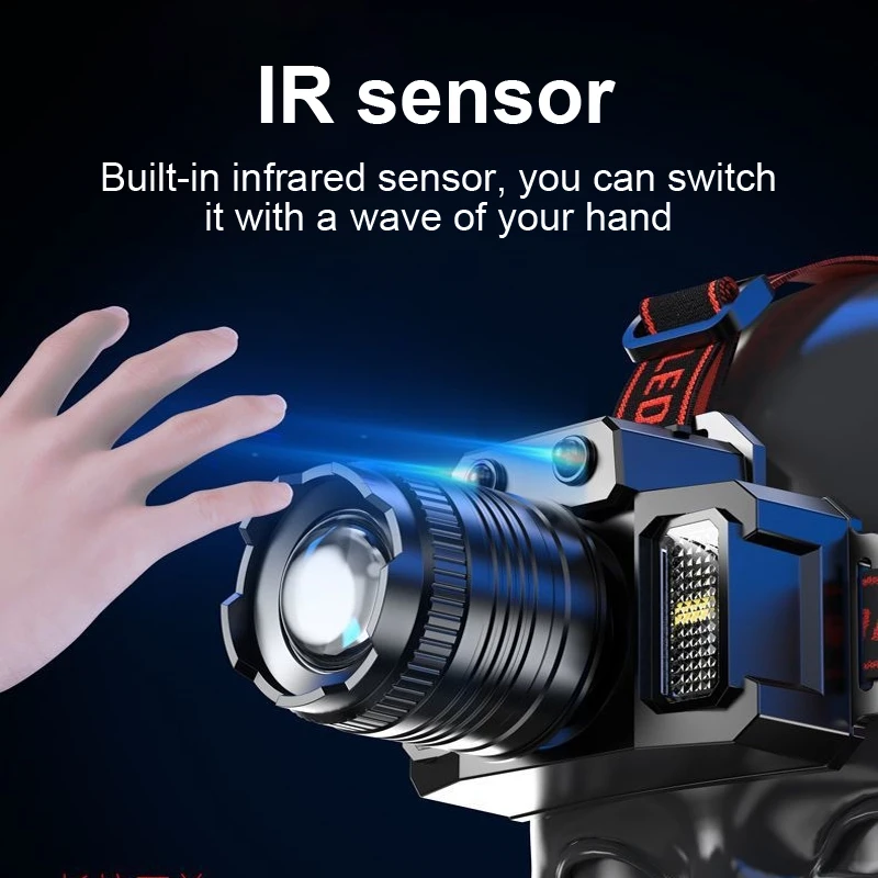 2025 Rechargeable Headlamp 2000mAh Ultra Bright Head Torch Induction LED Headlight Waterproof Camping Mobile Power Bank Flashing