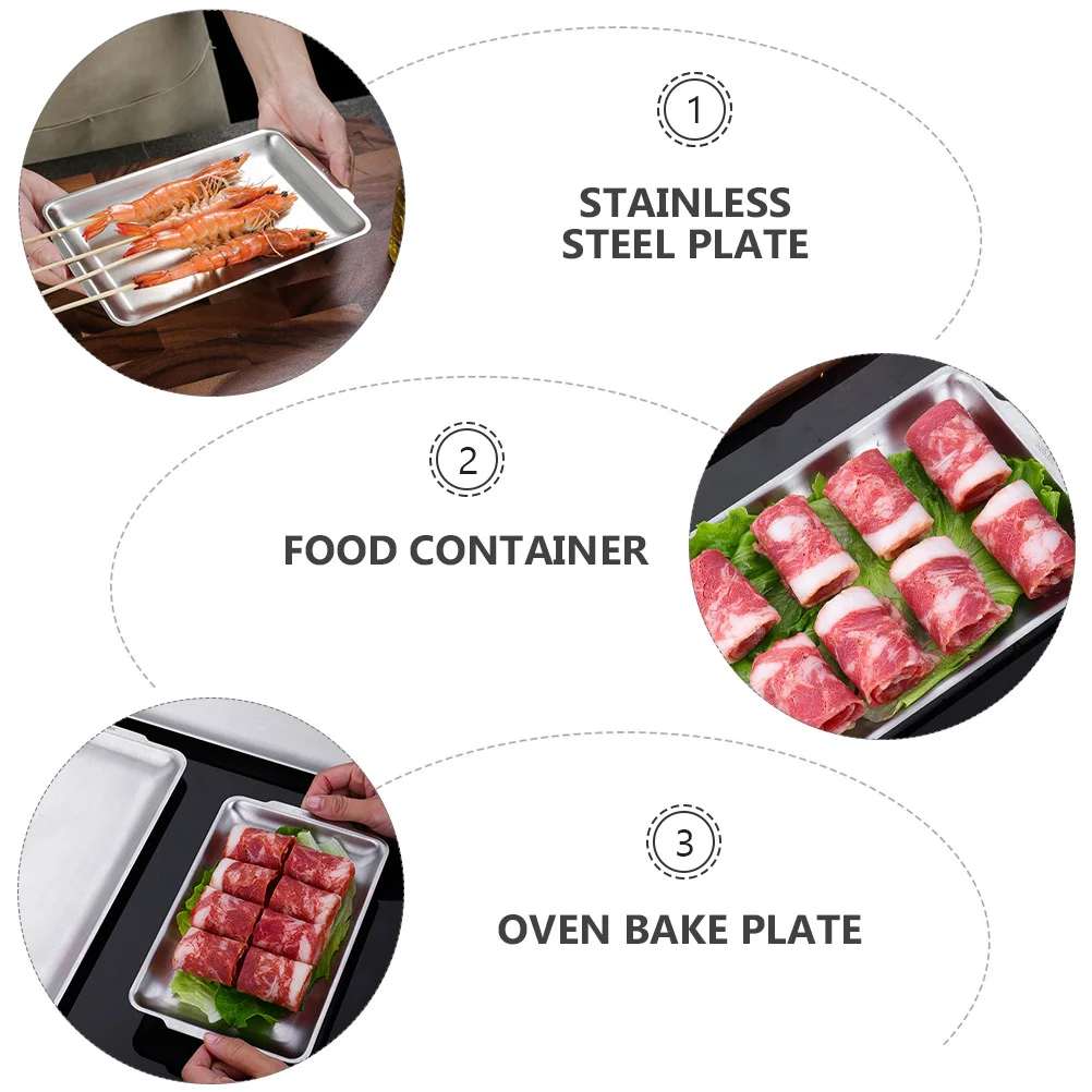 

Stainless Steel Bake Pan Rustproof Sushi Barbecue Plate Smooth Edges Meticulous Workmanship Easy Use Party Camping Storage Dish