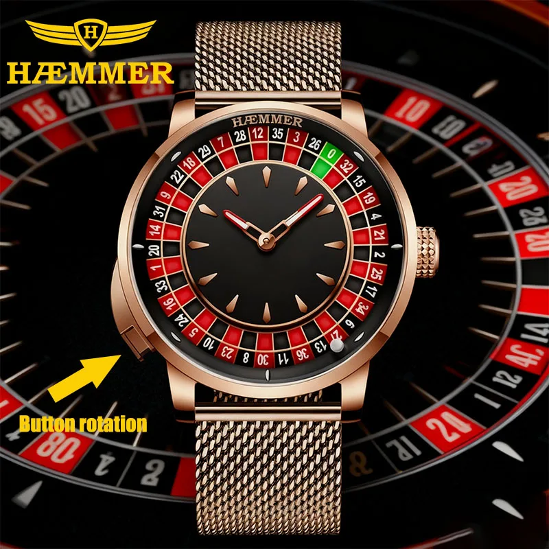 HAEMMER ضوء فاخر ساعة ميكانيكية للرجال NH35 ساعة يد تعمل بالحركة الرجال زر الروليت الدورية الياقوت ساعة زجاجية مقاوم للماء