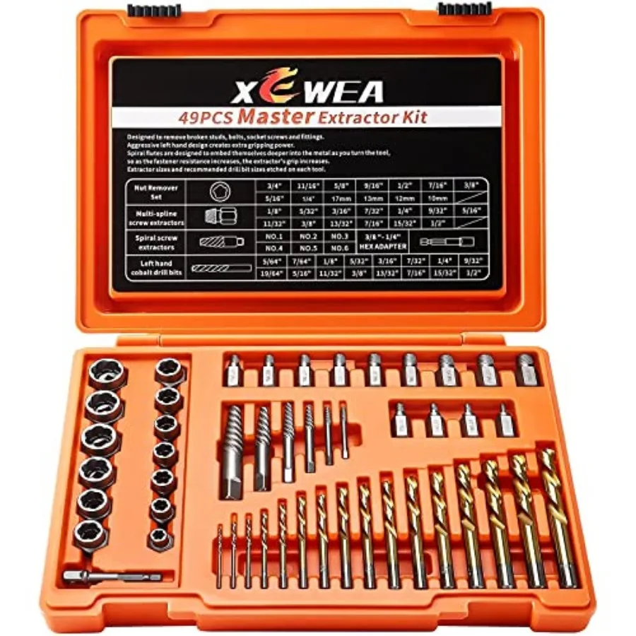 

Screw and Bolt Extractor Set with Left Hand Drill Bit Set, Multi-Spline Easy Out Broken Bolt Remover Tools for Damaged Stripped