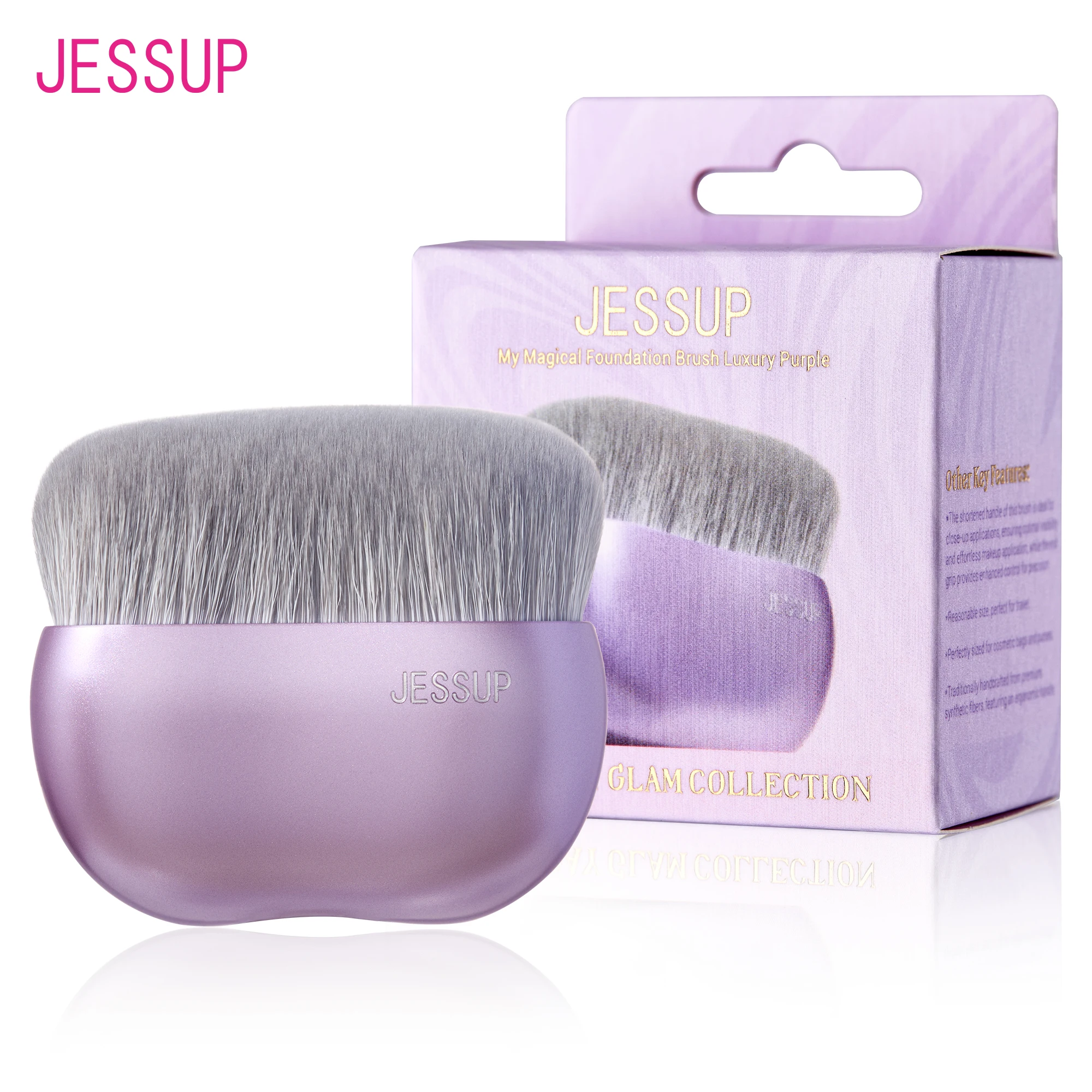 액체 메이크업용 Jessup 파운데이션 브러쉬, 블렌딩, 버핑, 스티플링을 위한 대형 플랫 탑 가부키 브러쉬, 럭셔리 퍼플 SF003