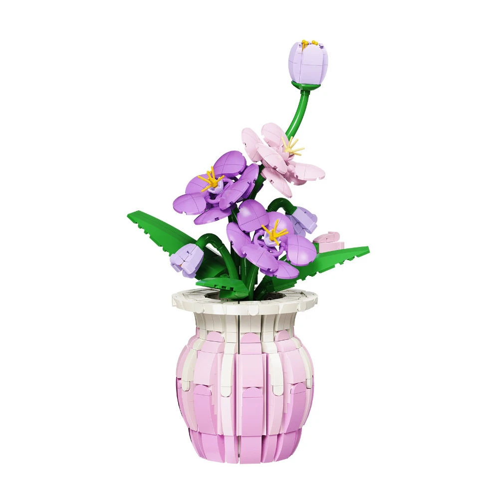 MOC Blooming Purple Flower Succulent Plant Building Blocks Set Violet Tulip Room Desk Decor Toys Children Birthday Holiday Gifts