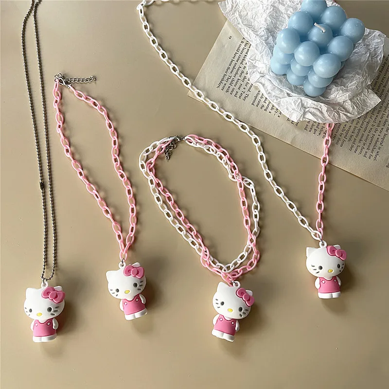 Japanese New Kawaii Cute Necklace Jewelry Kuromi Melody Cartoon Anime Girl Heart Soft Sister Sweater Clavicle Chain Accessories