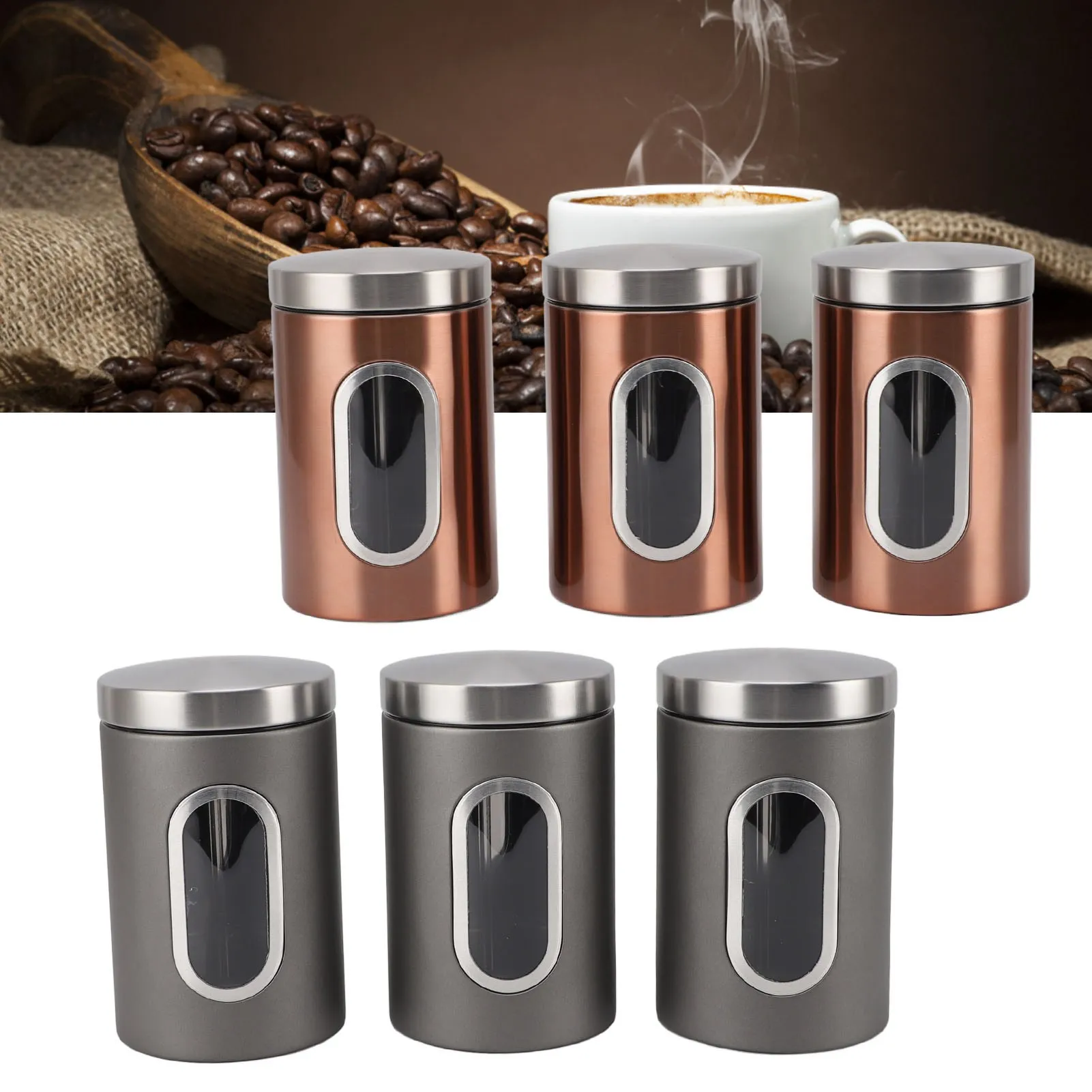 

Coffee Canister Visible Window Large Capacity Multifunctional Canister Airtight Stainless Steel for Mixed Grains