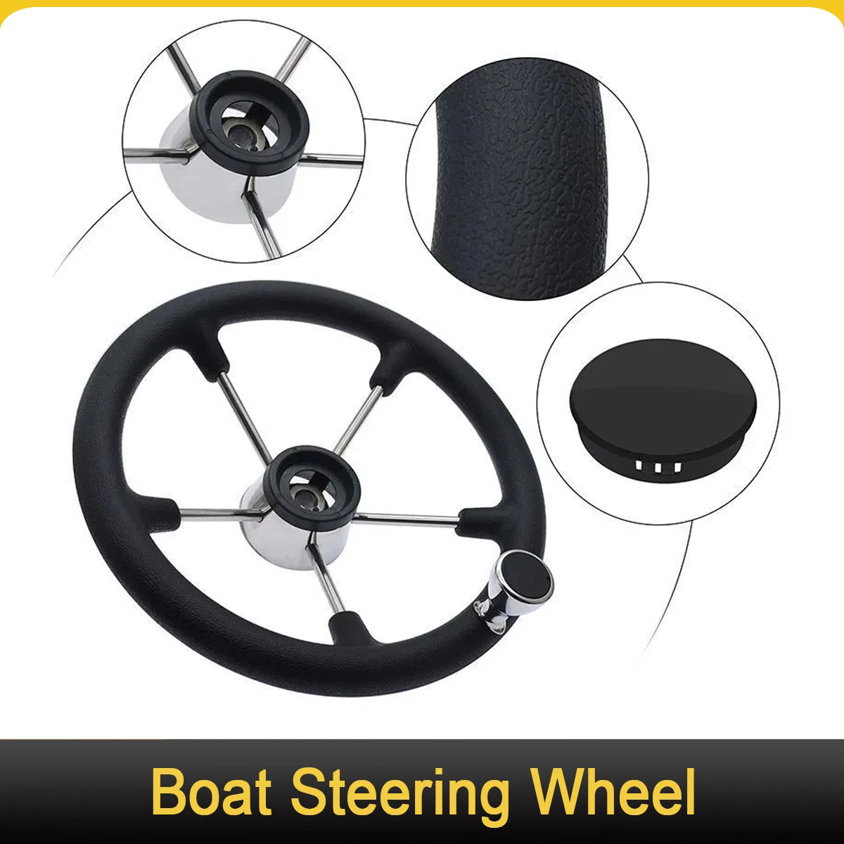 

Marine 13.5 Inch stainless steel 5 Spoke Destroyer Steering Wheel with Black Foam Boat Accessories