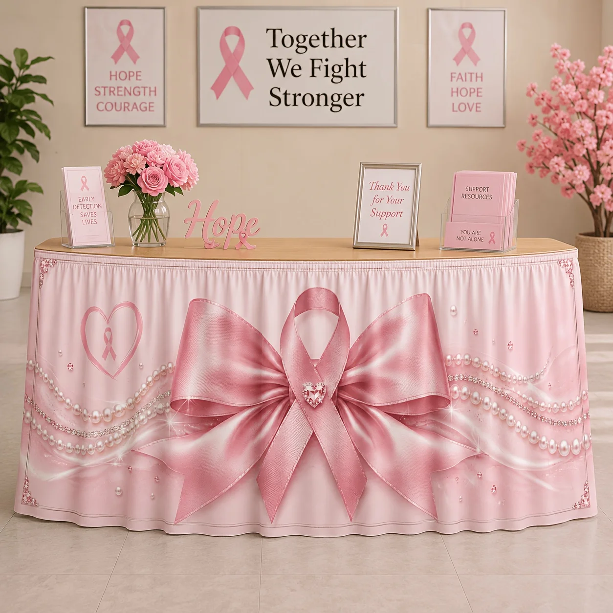 1 piece table cover table skirt, breast cancer awareness theme table skirt, luxury charity support party table decoration