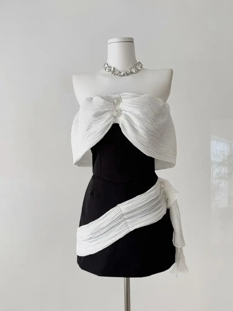 

2025 Summer Fashion Strapless Bow Tube Top Mini Skirt Set Women Clothing Hot Sale Elegant Design Party Wear Birthday Outfit