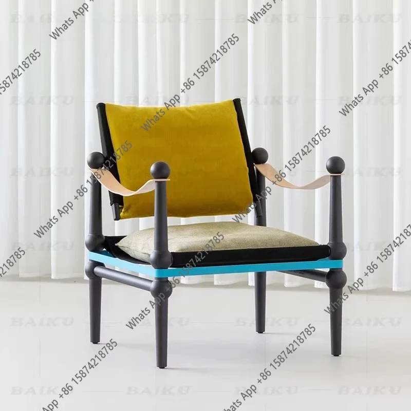 ZL Second-hand contrasting lounge chair, small apartment, household solid wood retro single  model room, upholstered back chair
