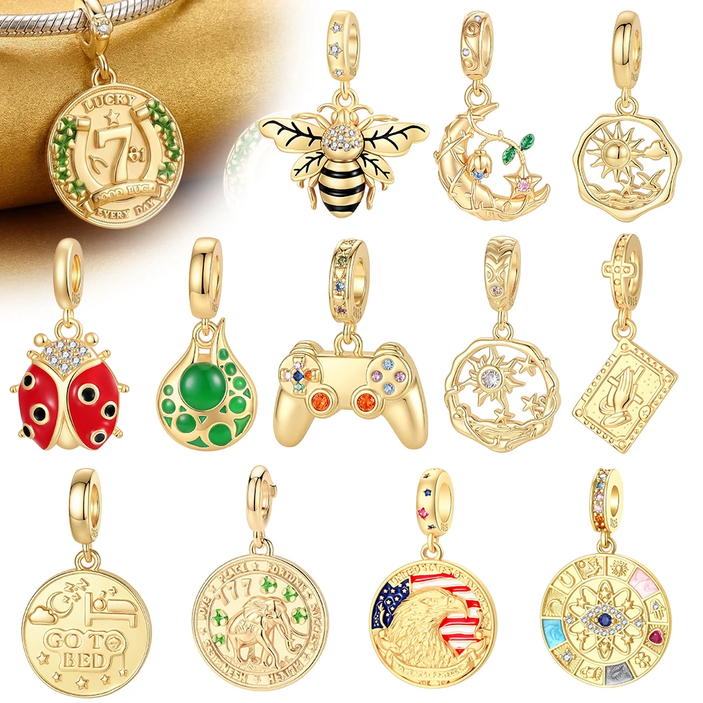 Fit Original Bangle Bracelet Beads Charms 925 Sterling Silver Lucky Elephant Ladybug Gold Sun Dangle Pendants Bangle Jewelry