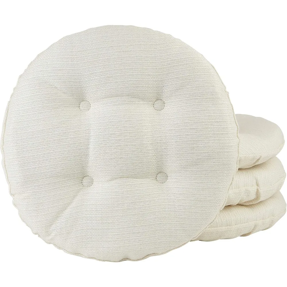 Non-Slip Tufted Round Barstool Cushion Set of 4, 14” Ivory for Dining and Hospitality Use