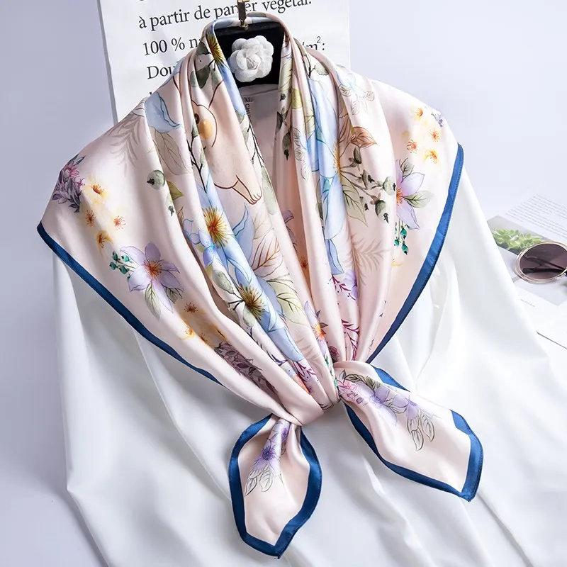 

100% Silk Square Scarf Women Print Silk Satin Bandana Spring Shawl Hangzhou Real Silk Headscarf Hijab Neckerchief 88x88cm