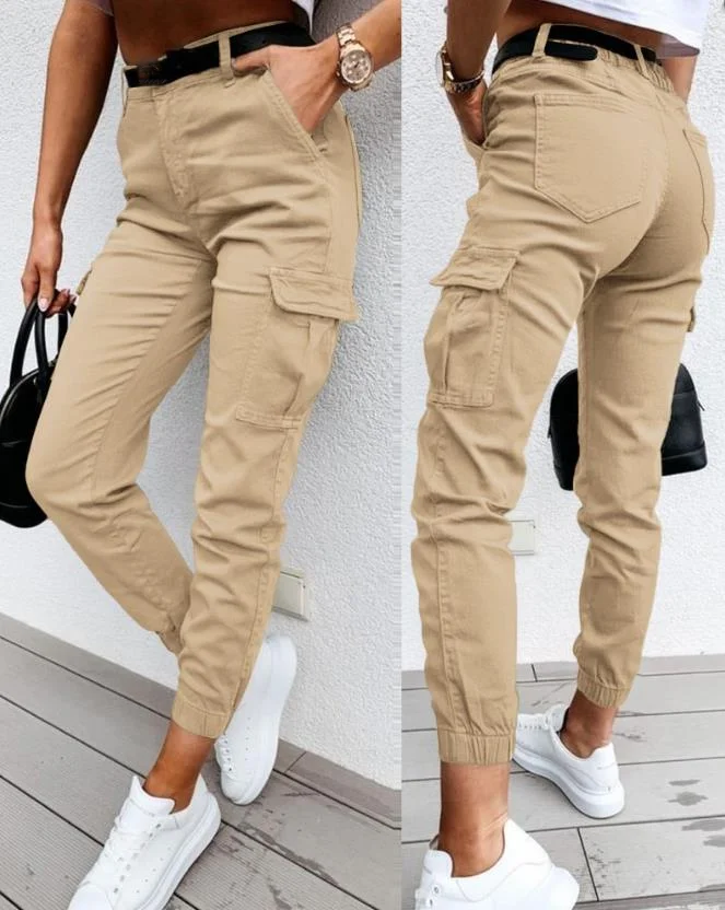 Y2K Women's Pants 2023 Autumn New Clothing Solid Pocket Design High Waist Fashion Casual Skinny Long Cargo Pants Street Apparel