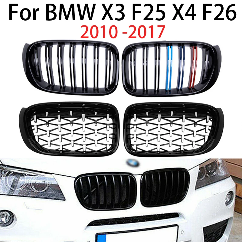 

For BMW X4 F26 X3 F25 2010 2011-2017 Car Front Kidney Grille Hood Front Bumper Radiator Grill Signal/Double Slat Diamond Style